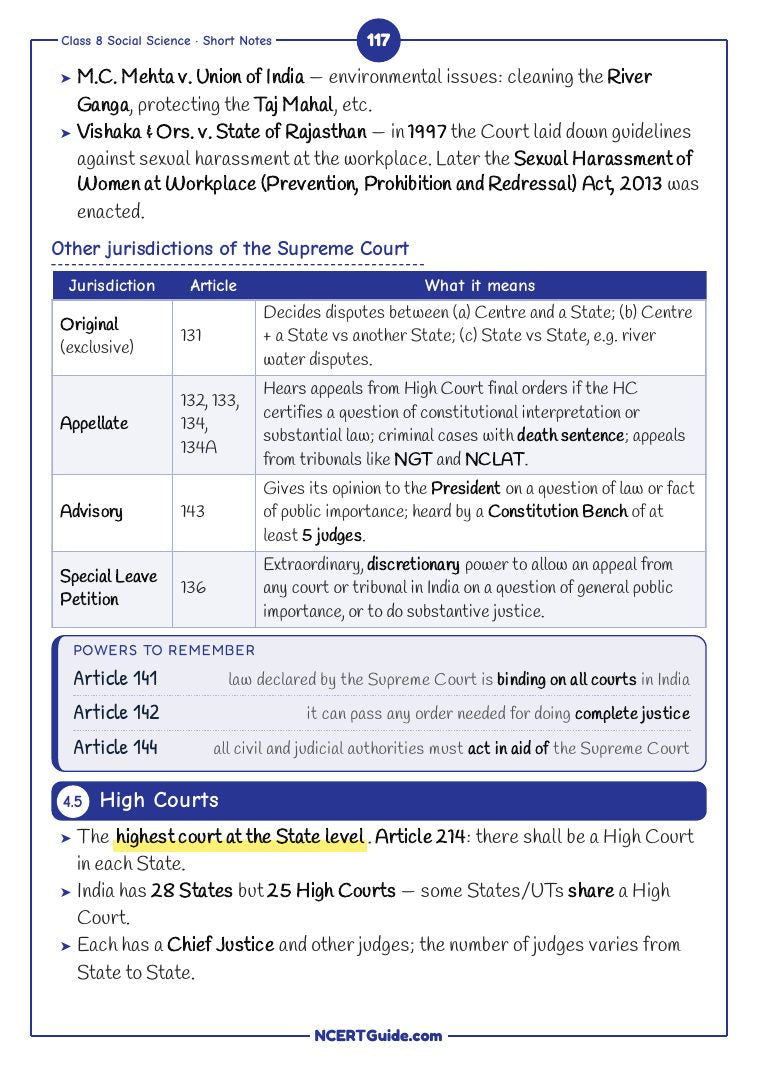 Class 8 Social Science (Exploring Society Part 2) Chapter 4: The Role of the Judiciary in Our Society – real page from the NCERT Guide book