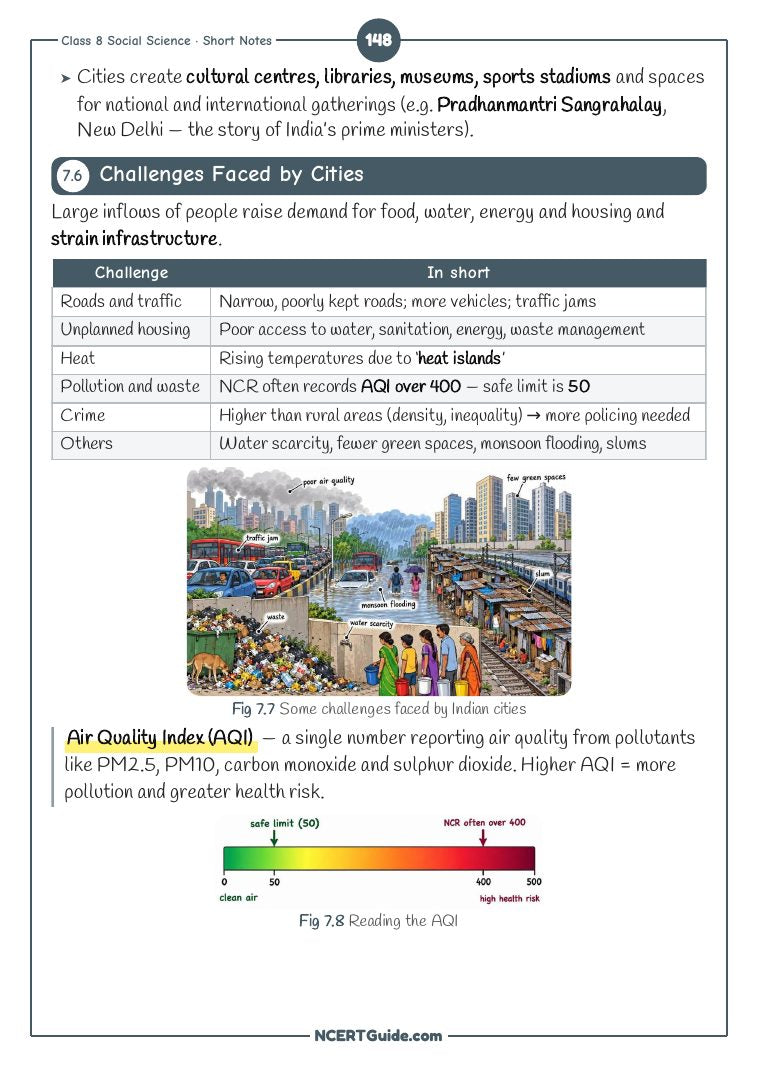 Class 8 Social Science (Exploring Society Part 2) Chapter 7: India’s Urban Landscape – real page from the NCERT Guide book