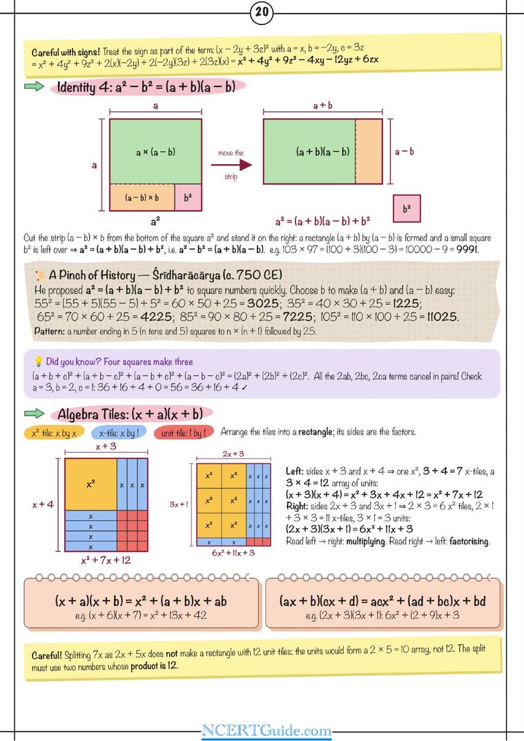 Class 9 Maths (Ganita Manjari) Chapter 4: Exploring Algebraic Identities – real page from the NCERT Guide book