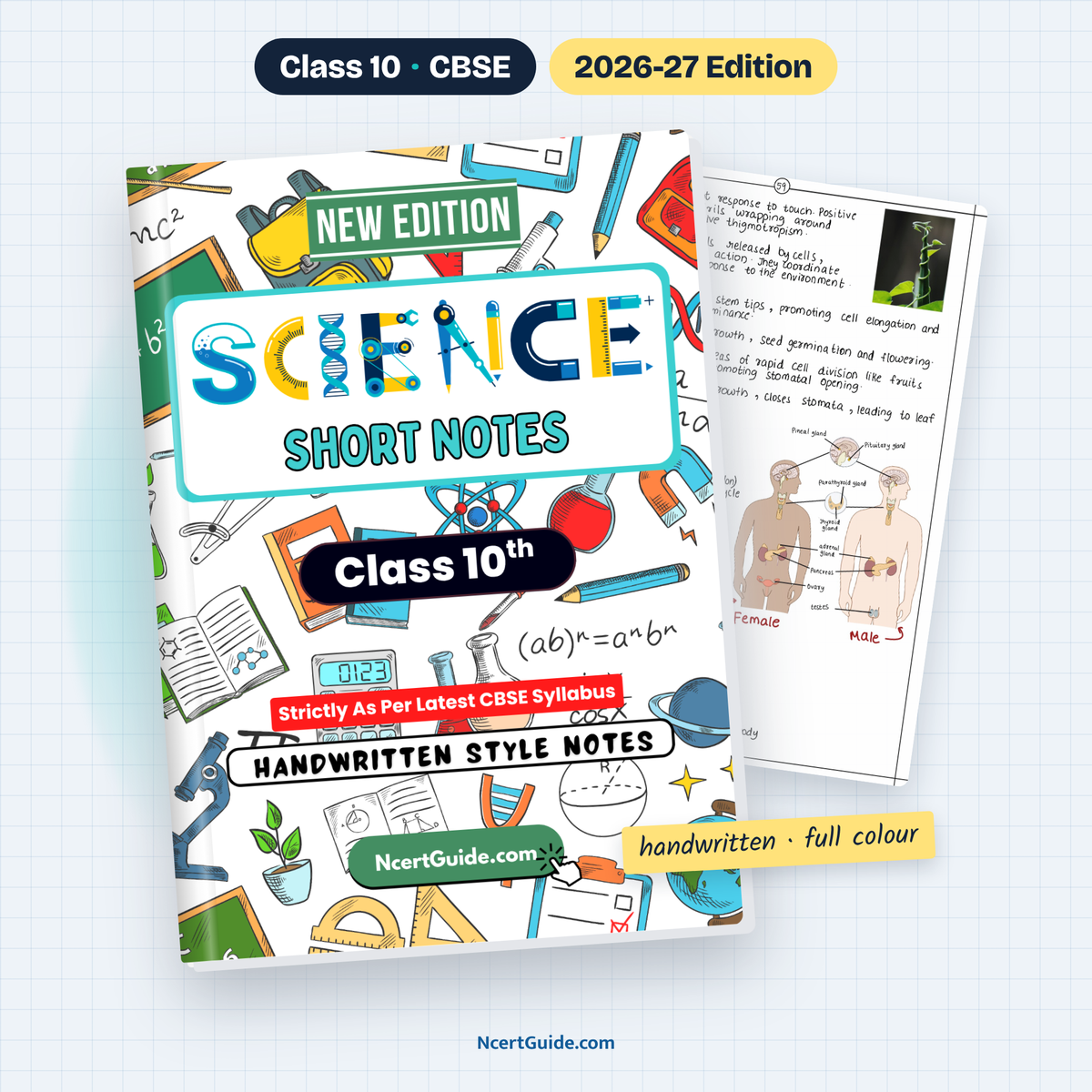 Class 10 Science Short Notes 2026-27 – book cover with inside page