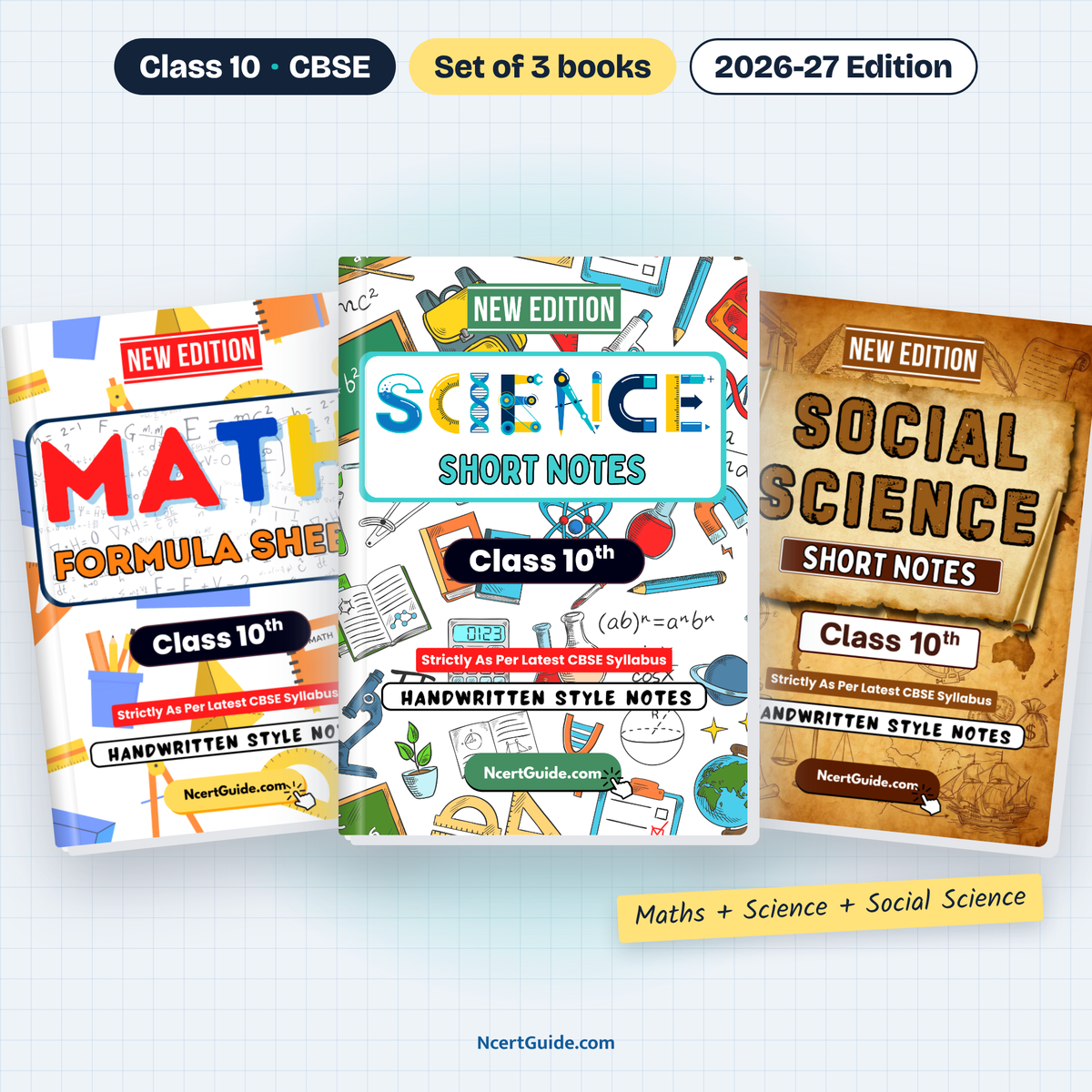 Class 10 Science Short Notes 2026-27 – Maths + Science + Social Science set