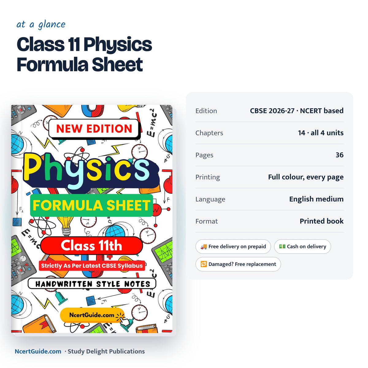 Class 11 Physics Formula Sheet 2026-27 – specifications
