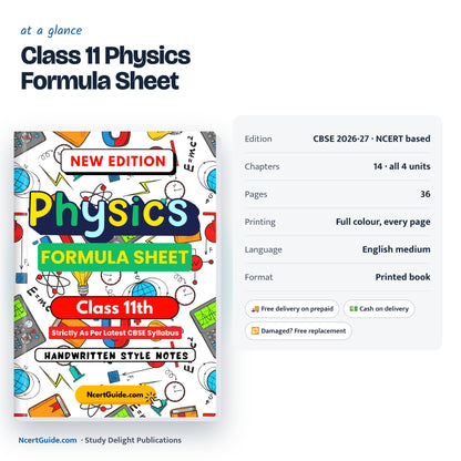 Class 11 Physics Formula Sheet 2026-27 – specifications