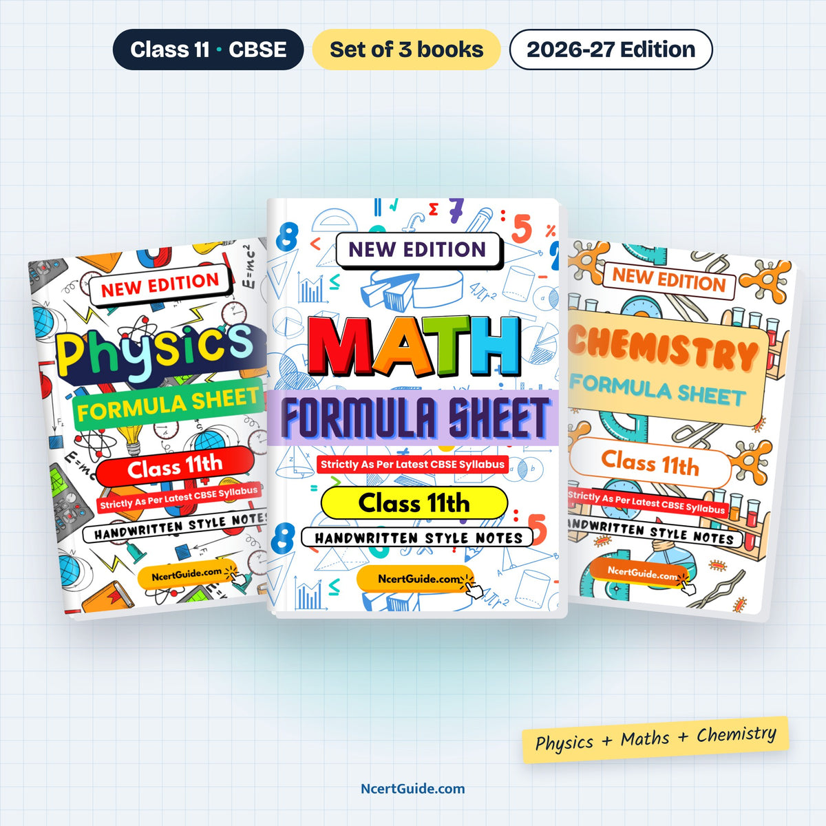 Class 11 Physics Formula Sheet 2026-27 – Physics + Chemistry + Maths set