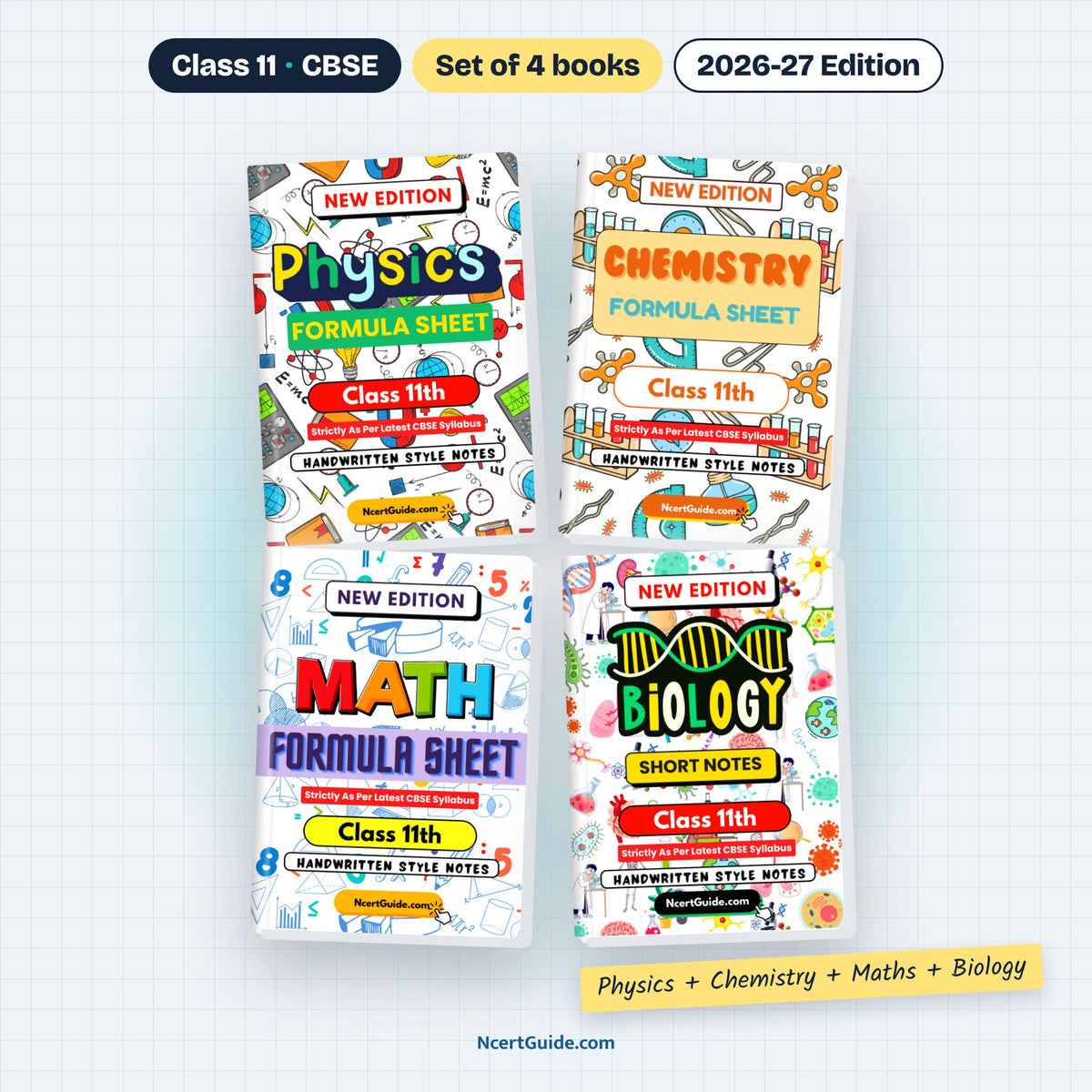 Class 11 Physics Formula Sheet 2026-27 – Physics + Chemistry + Maths + Biology set