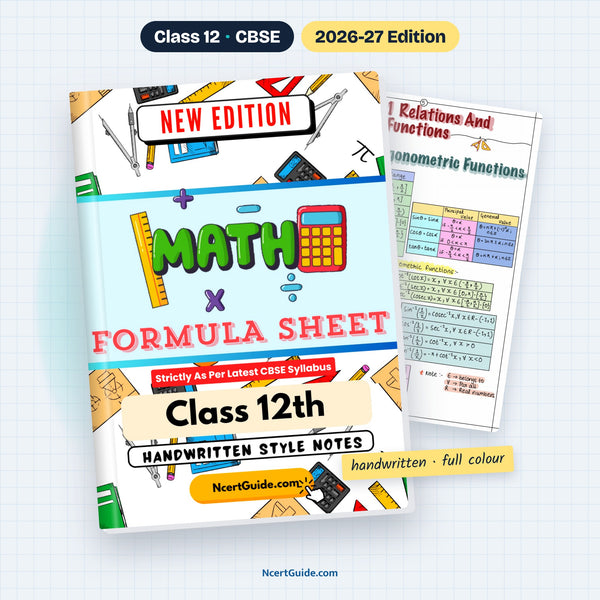 Class 12 Maths Formula Sheet 2026-27 – book cover with inside page