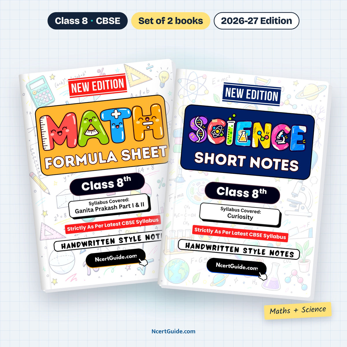Class 8 Maths Formula Sheet 2026-27 – Maths + Science set