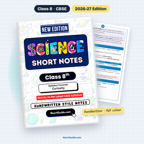 Class 8 Science Short Notes 2026-27 – book cover with inside page