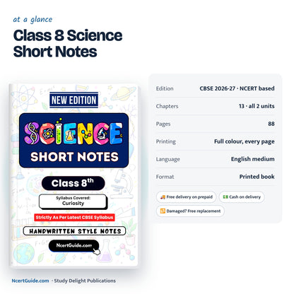 Class 8 Science Short Notes 2026-27 – specifications