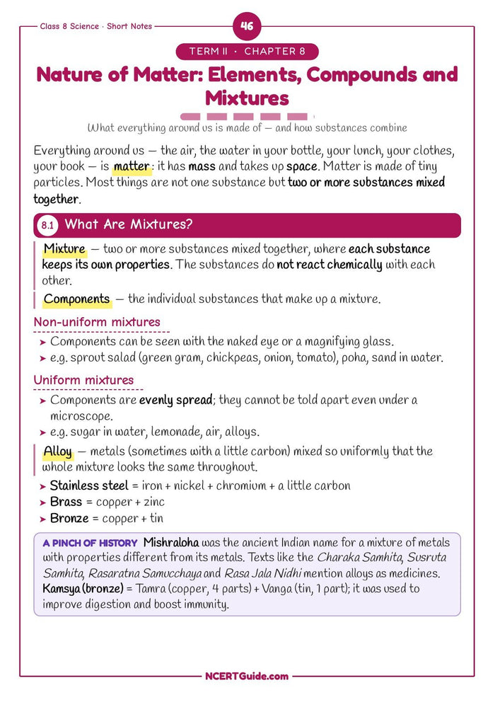 Class 8 Science Short Notes 2026-27 – inside page 5