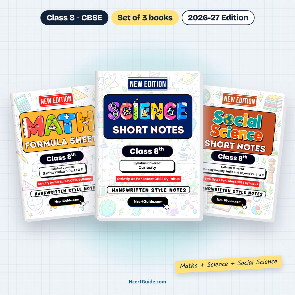 Class 8 Social Science Short Notes 2026-27 – Maths + Science + Social Science set