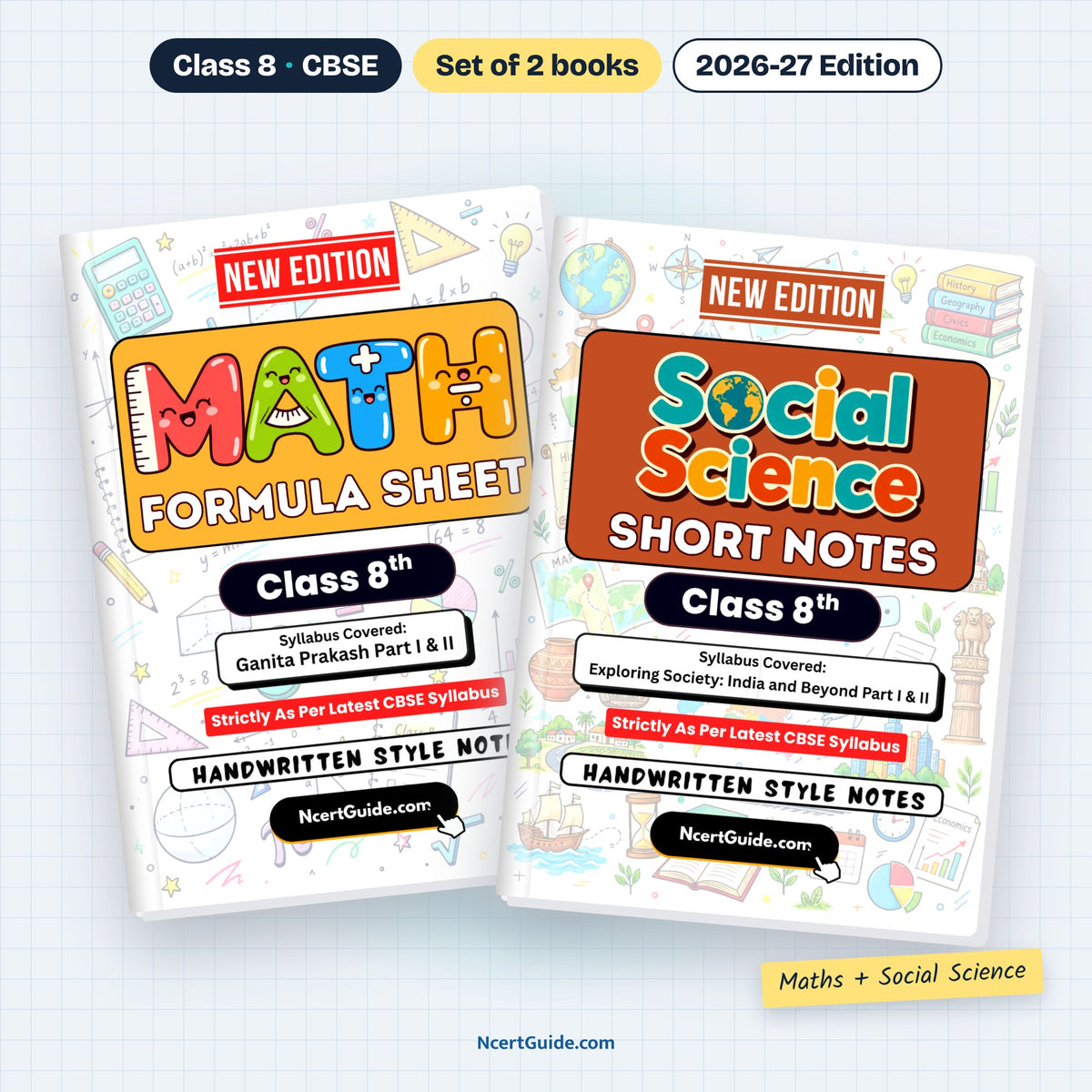 Class 8 Social Science Short Notes 2026-27 – Maths + Social Science set