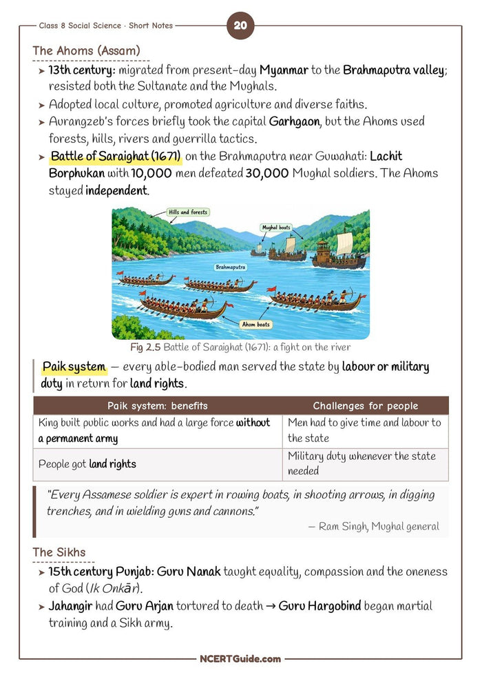 Class 8 Social Science Short Notes 2026-27 – inside page 2