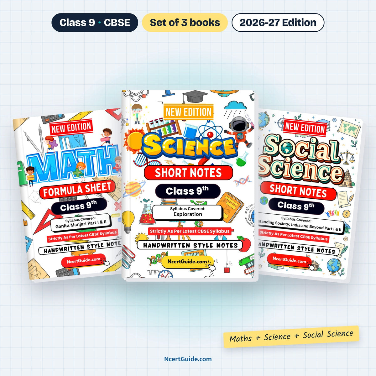 Class 9 Maths + Science + Social Science set of 3 books