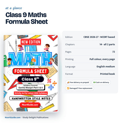 Class 9 Maths Formula Sheet 2026-27 – specifications