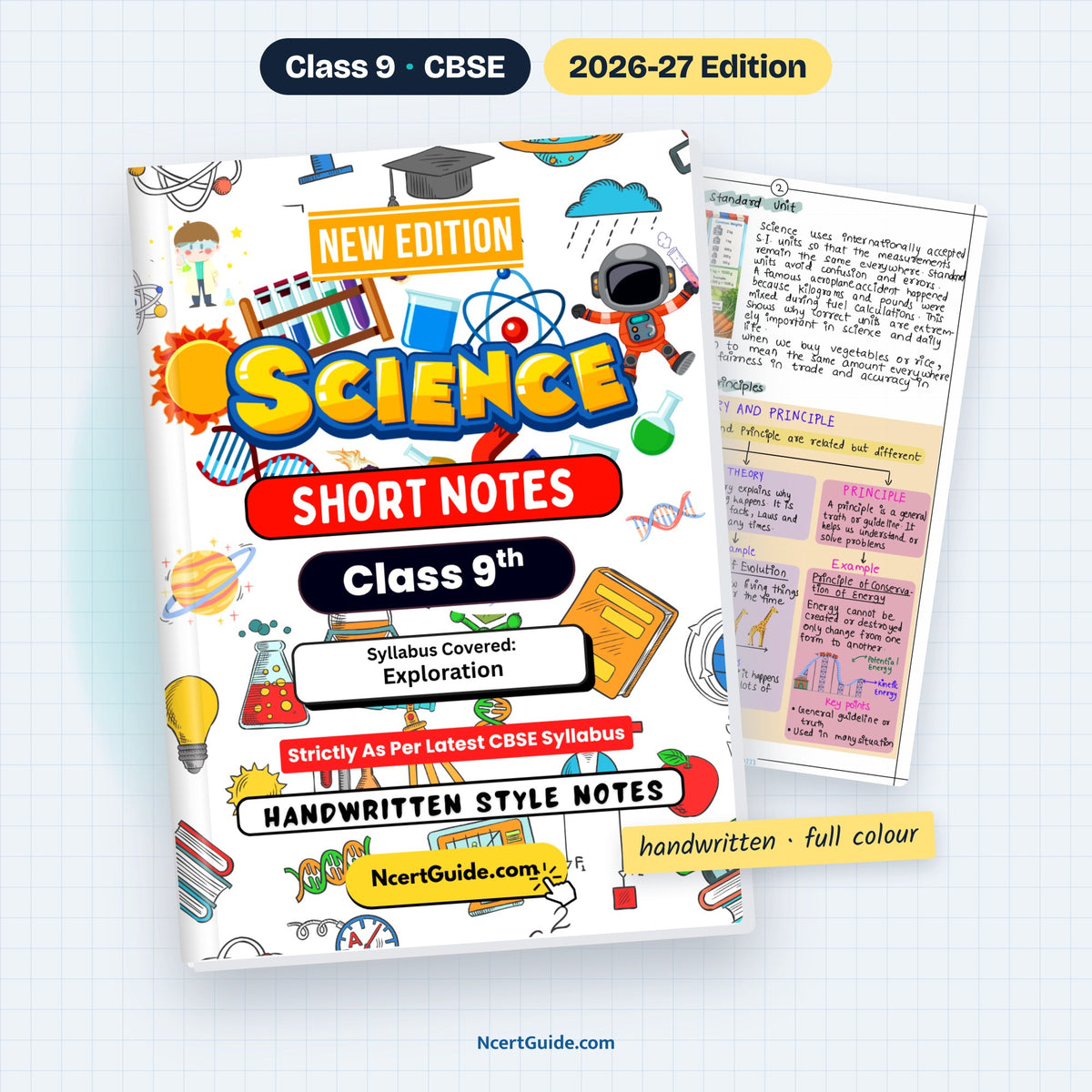Class 9 Science Short Notes 2026-27 – book cover with inside page