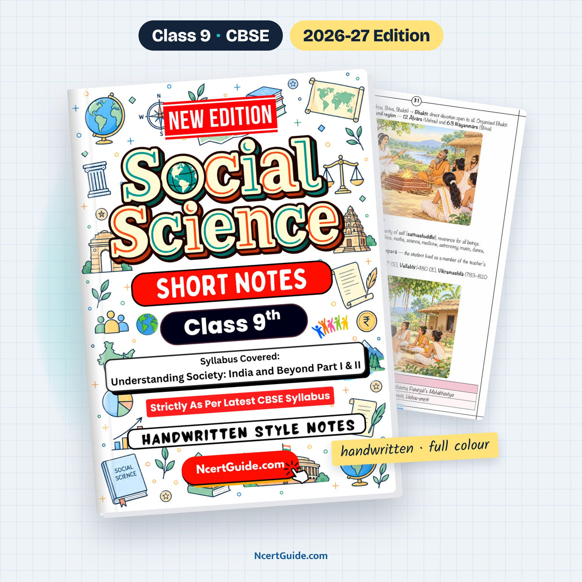 Class 9 Social Science Short Notes 2026-27 – book cover with inside page
