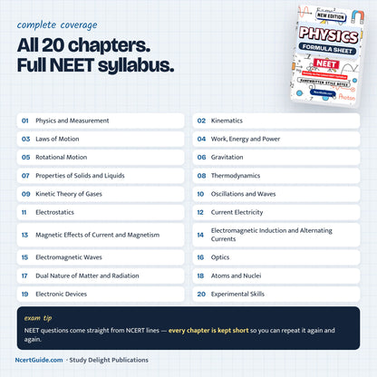 NEET Physics Formula Sheet – all chapters